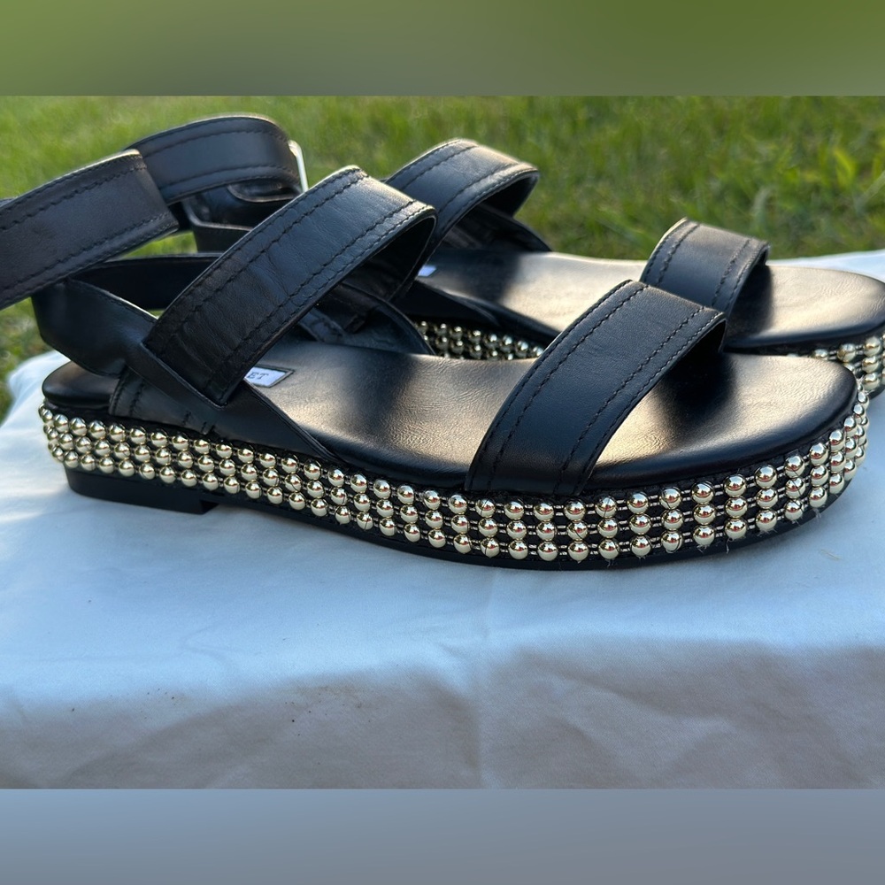 Chelsea & Violet Black Studded Sandals with gold Beads size 6.5